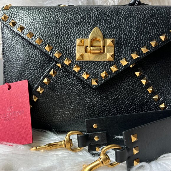 Valentino Garavani Handbags - Valentino Rockstud Crossbody/Shoulder Bag in Black with Gold Hardware